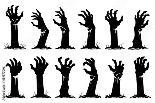 Halloween Zombie Hands Rising Silhouette Illustration
