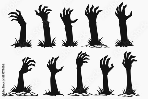 Creepy Halloween Zombie Hands Silhouette Vector Illustration