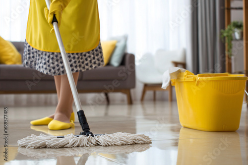 cleaning the floor