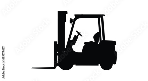 a silhouette of a forklift truck with operator inside