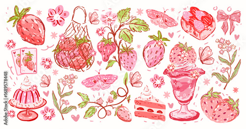 strawberry with bow Watercolor clipart, cute, y2k, coquette aesthetic, bows clipart, crafts Bows, Coquette, pink ribbon, Pink Coquette Ribbon Clipart Gift bow clipart clipart Decoration valentine