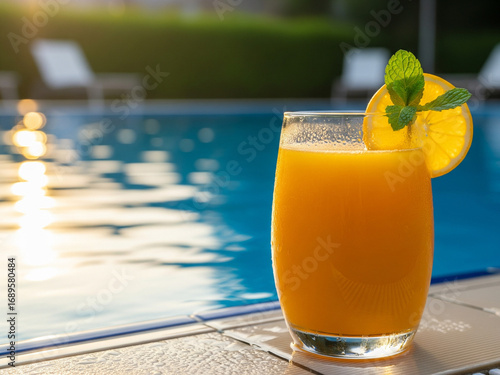 Jus de fruits cocktail frais au bord de la piscine en été