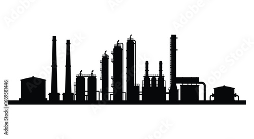 industrial plant silhouette showing tall chimneys and structures