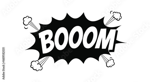 explosion graphic with bold text and dynamic smoke effects