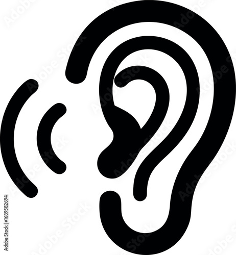 Abstract representation of an ear with sound waves emanating, symbolizing hearing, listening, and audio perception
