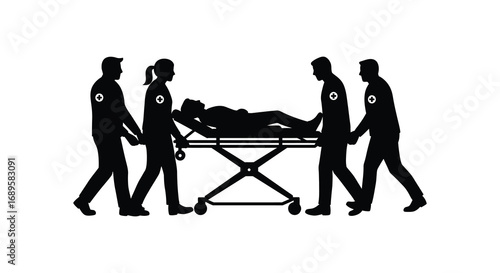 paramedics transporting patient on stretcher in emergency situation