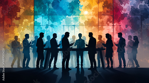 Siluetas de personas mostrando trabajo en equipo diverso e inclusivo