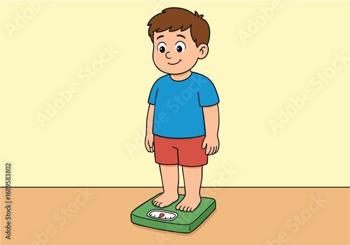 The little boy being weighed.
