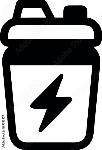 Icon of a shaker bottle with a lightning bolt symbol, representing energy and quick preparation of beverages