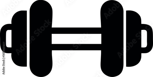 Minimalist glyph icon of a dumbbell representing physical activity, strength training, and a healthy lifestyle