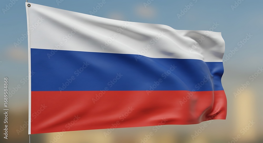 Fototapeta premium Russian Flag Waving in the Wind.