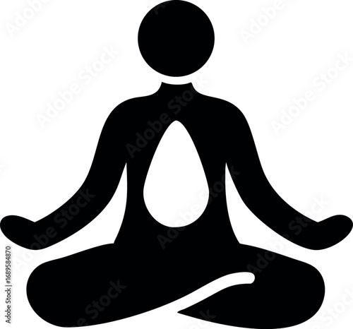Spiritual symbol of a person meditating in a cross-legged yoga pose, representing calm, mindfulness, and inner soul energy