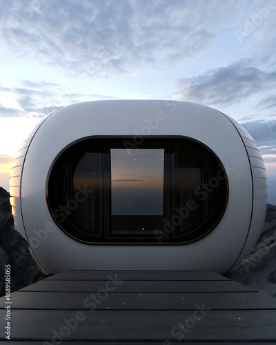 Futuristic Pod House with Ocean View at Sunset...