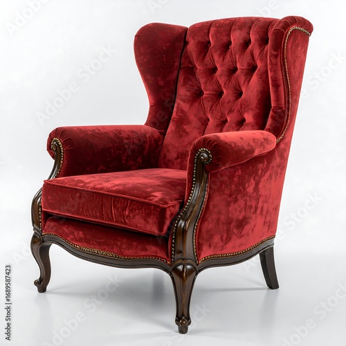 Red velvet wingback chair