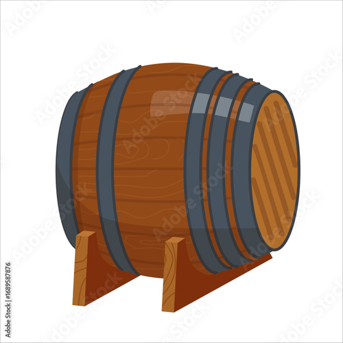 Classic wooden beer keg with steel hoops shown in flat style ideal for Oktoberfest posters brewery branding pub signage and traditional beer festival illustrations