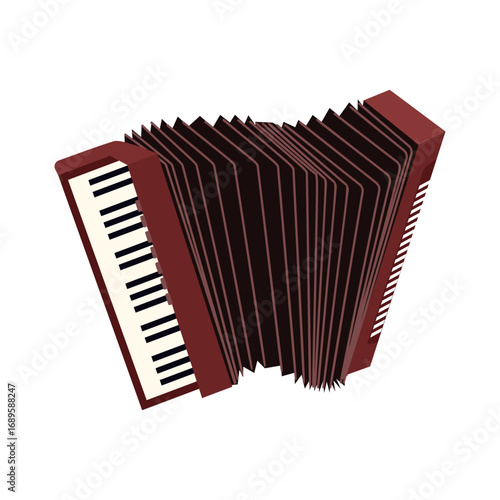 Accordion with piano keys and detailed bellows in flat style ideal for music festival posters cultural events folk concerts and traditional celebration graphics