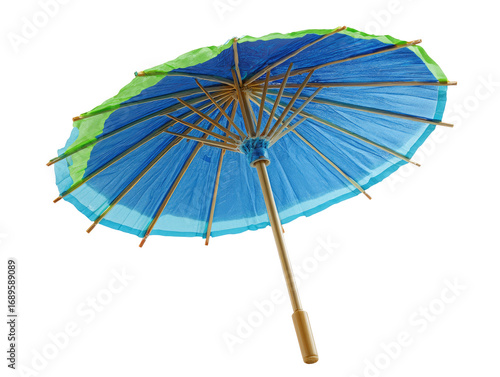 Bright blue and green parasol, angled