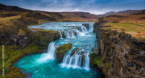 Stunning Iceland Waterfalls Flowing into Turquoise Canyon Pool