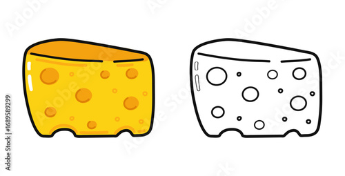 Illustration of a yellow cheese slice with holes