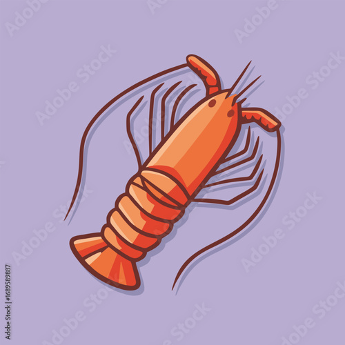 Red lobster with antennae on purple background.