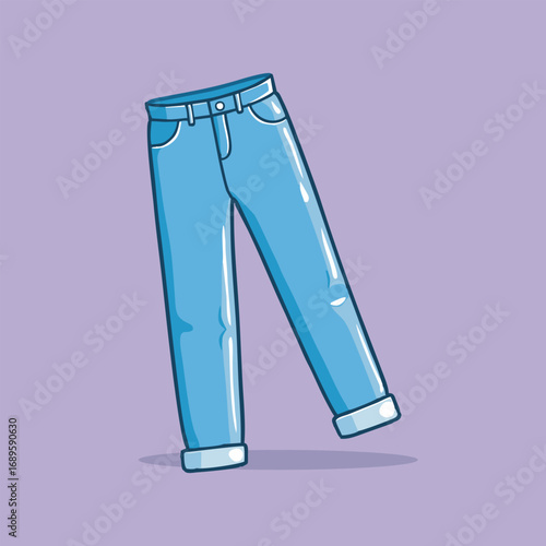 Blue jeans with simple design on purple background.