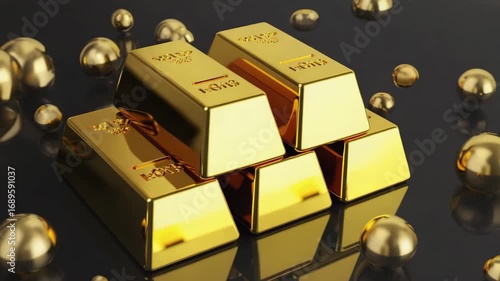 Stacked gold bars with glowing bokeh lights.