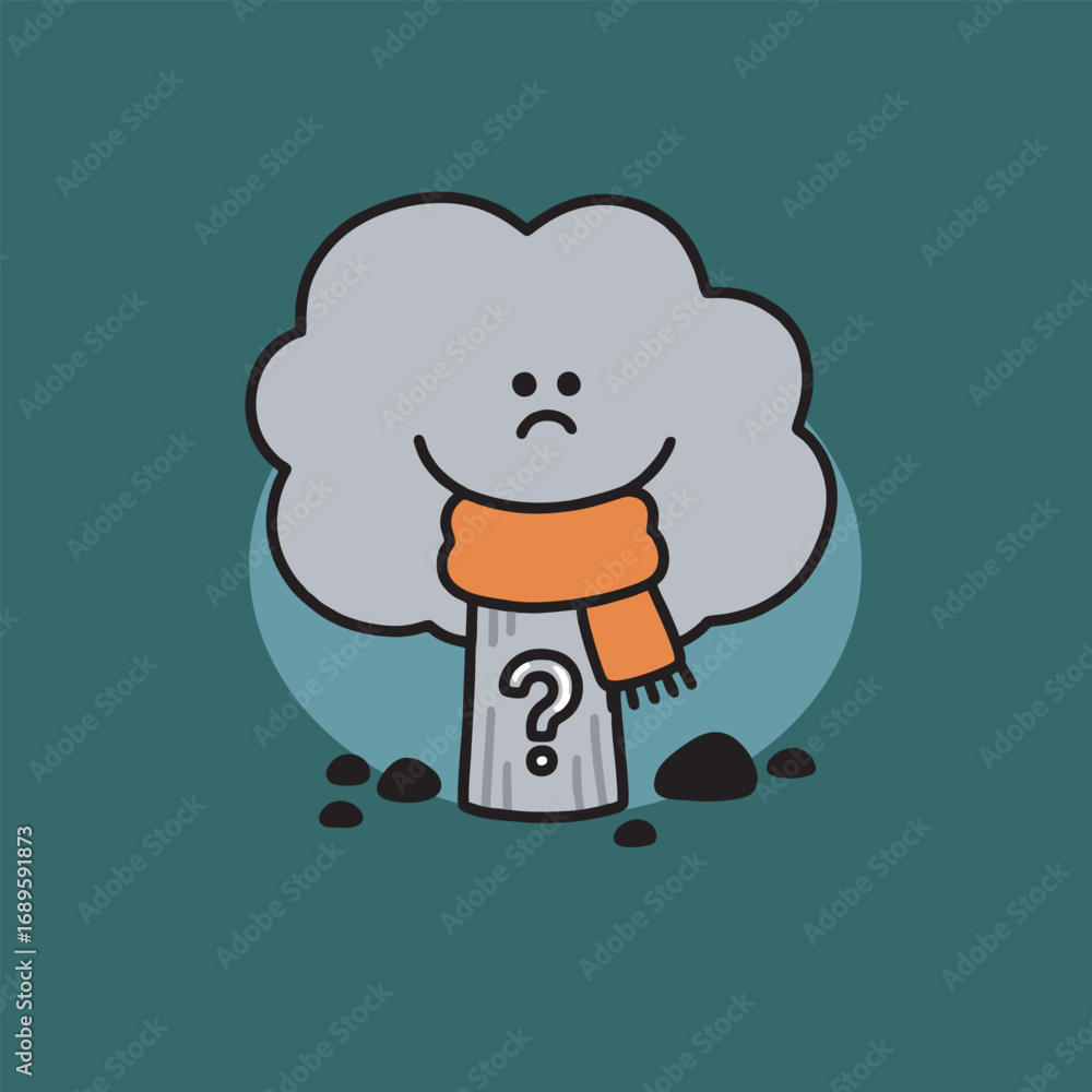 Fototapeta premium A gray cloud with a scarf and a question mark.