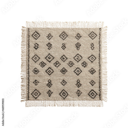 Beige and Gray Geometric Pattern Rug with Fringe -  Bohemian Home Decor