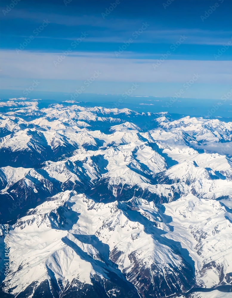 Obraz premium Snowy mountain range aerial view