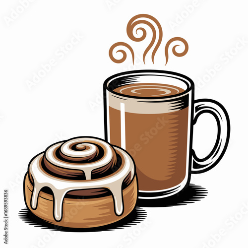 Steaming Chai with Cinnamon Bun Illustration