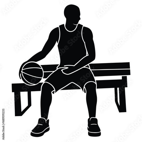 Basketball Player Sitting On Bench Vector