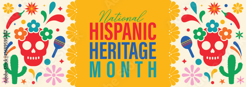 Hispanic heritage month. Vector web banner, poster, card for social media, networks. Greeting with national Hispanic heritage month text
