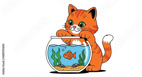 Playful Cat Interacting with Fishbowl