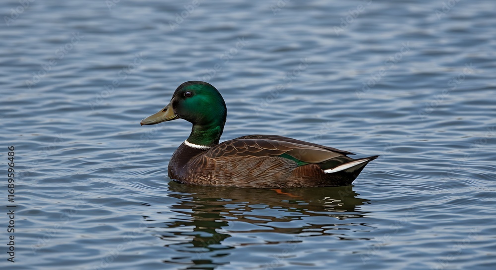 Fototapeta premium Male Mallard Duck Swimming in Calm Water.