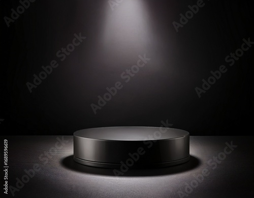 black round podium product stage on black background of a spotlight