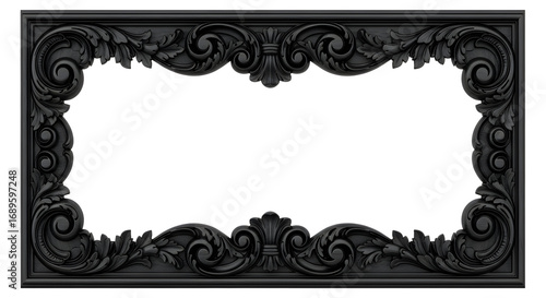 Ornate black frame with floral and scroll details surrounding a white rectangular space inside it
