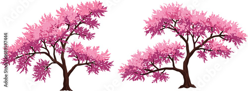 Pink cherry blossom tree illustration, spring floral art, Japanese sakura vector, decorative nature design, blooming seasonal tree graphic for print and digital use