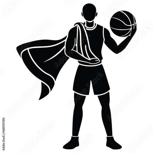 Basketball Player Holding Towel And Ball