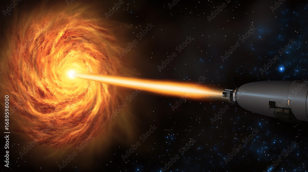 Fototapeta premium Spacecraft Approaching a Bright Celestial Vortex