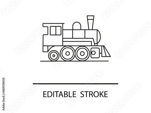 Classic locomotive engine outline, perfect for transport, travel, or historical themes, easily editable for design projects.