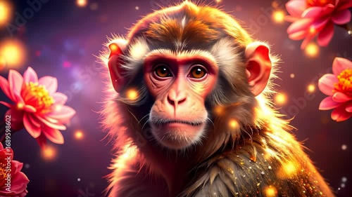 Wallpaper Mural Artistic Monkey with Flowers and Lights: A Captivating and Vibrant Visual Experience Torontodigital.ca