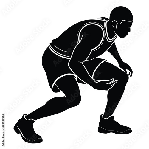 Basketball Player Defensive Crouch Vector