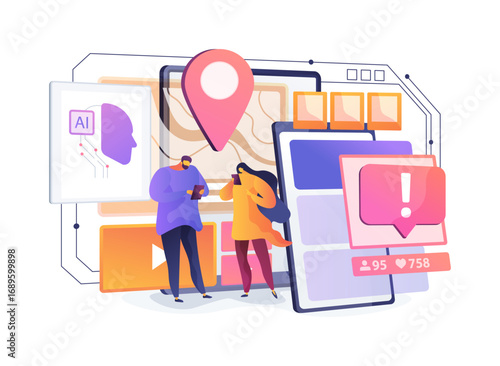 AI-Intelligent Social Media Distress Signal Filtering abstract concept vector illustration.