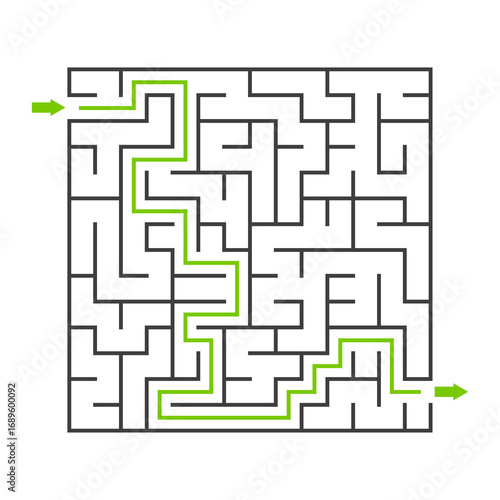 maze or labyrinth game for kids child and adult logic Square game for kid book, find the way in geometric shape quiz challenge path, isolated vector templates, design line set for poster, cards, book 