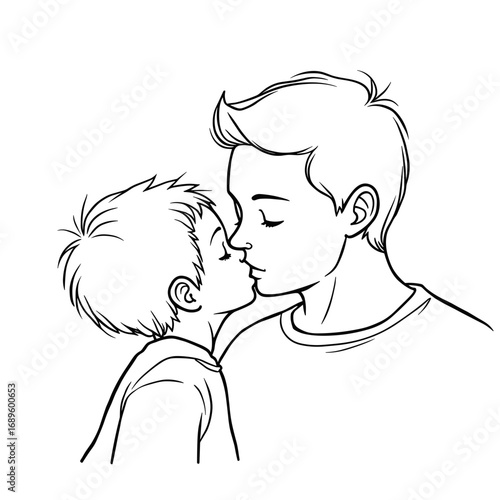 Father and son kissing gently in a loving moment  
