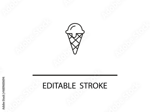 Simple, modern line art icon of a delicious ice cream cone perfect for summer promotions and sweet treats branding.