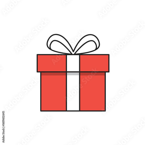 Red gift box with white ribbon on a plain background  