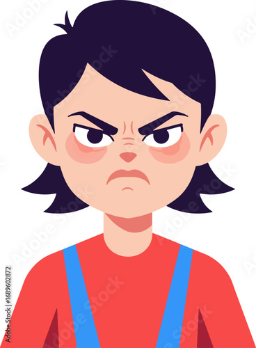 A cartoon character with a very angry and mad facial expression. Vector graphic illustration representing the concept of rage, annoyance, and emotional distress