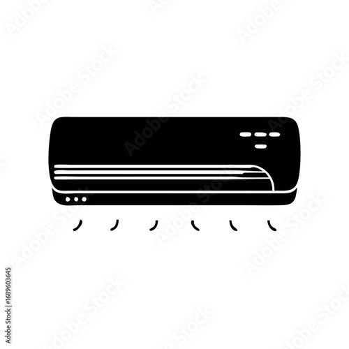 Vector art of sleek black air conditioner unit, providing efficient cooling and comfort in modern homes and offices