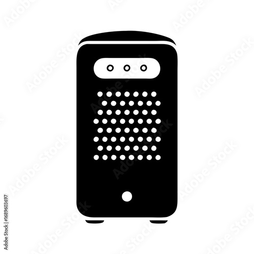 Vector art of black silhouette of a modern air purifier, showcasing its sleek design and functionality for clean air